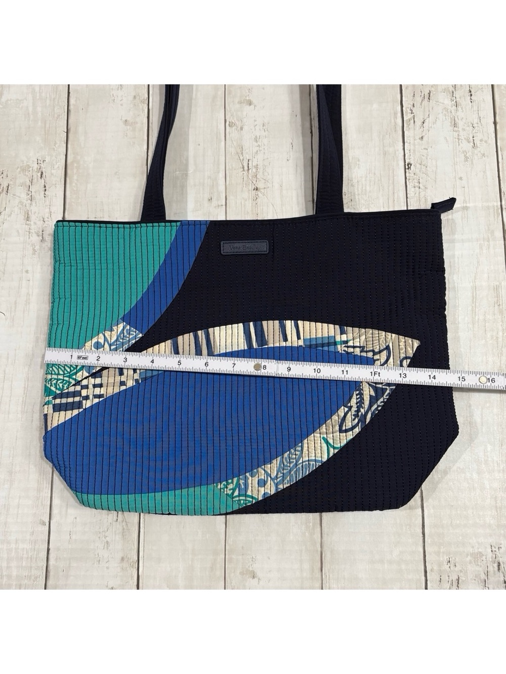 Vera Bradley Santiago Flower Tote Navy Quilted Shoulder Bag - Picture 12 of 13